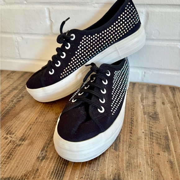 XTI Shoes - XTI Women’s Black Canvas Platform Sneakers w/ Rhinestones, EU37/US 6.5 LIKE NEW!